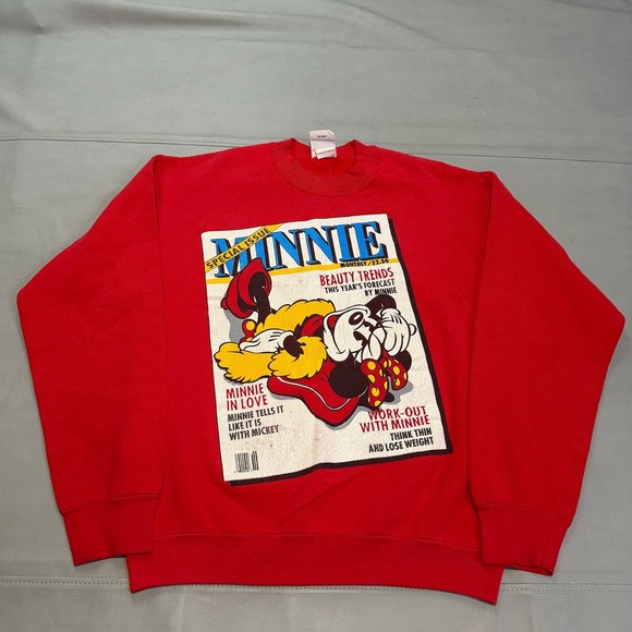 Mickey & Co Tops - 90s Mickey & Co Minnie Mouse Pin Up Red‎ Disney Sweatshirt L Skate Hook Up-4870
